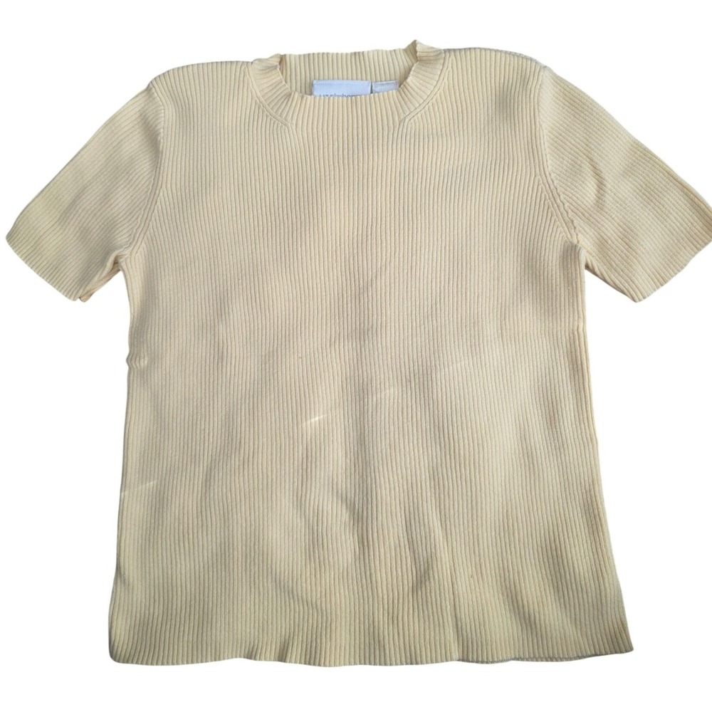 VTG Liz Claiborne Lizsport Yellow Ribbed Short Sleeve Cotton Sweater‎ Wm Sz PM